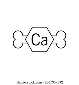 Calcium Chemical Element And Bone Icon. Vector Clipart And Drawing. Linear Outline. Editable Isolated Illustration On White Background.