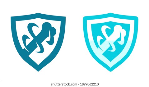 Calcium effect in pharmaceutical use for human organism - bone strengthening, exocytosis and other useful effects - flat vector emblem or icon in shield shape