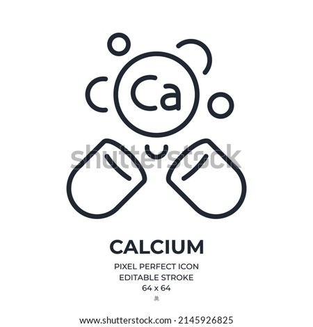 Calcium food supplement editable stroke outline icon isolated on white background flat vector illustration. Pixel perfect. 64 x 64.