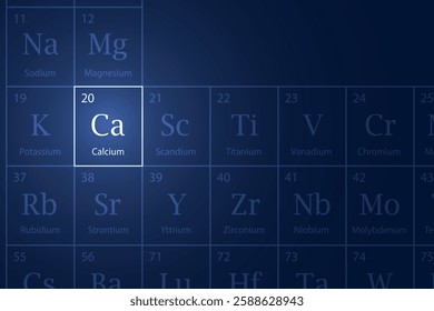 Calcium highlighted element in periodic table with glowing effect