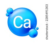 Calcium icon structure chemical element round shape circle light blue. Chemical element of periodic table