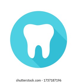 Calcium icon. White teeth placed on a blue circle background Calcium concept that helps maintain bones and teeth.