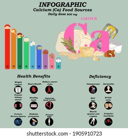 Calcium infographics illustration on the green background. Vector illustration