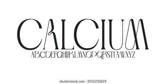 Calcium, Luxury wedding alphabet letters font with tails. Typography elegant classic serif fonts and number decorative vintage retro concept for logo branding. vector illustration
