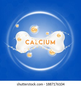 Calcium mineral gold. Glossy drop pill capsule Mineral and vitamin complex. Dietary supplement bone, Medical or healthcare concept.