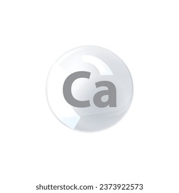 Calcium mineral pill icon. 3D drop mineral and vitamin supplement medical dietary complex.