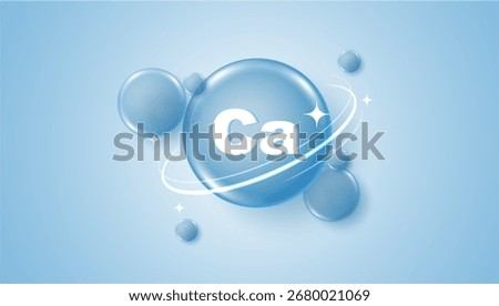 Calcium minerals blue molecule isolated. calcium icon, pill capcule. Vitamin complex health formula. meds heathcare banner for science medical concept. vector design. 