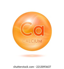 Calcium minerals capsule orange. Icon 3D minerals complex isolated on a white background for product design. Medical and scientific concepts. Icon 3D Vector EPS10 illustration.