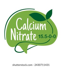 Calcium Nitrate catchy emblem - greenhouse and hydroponics fertilizer. Plant in hand with calligraphic text