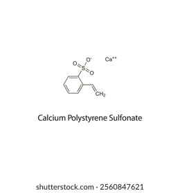 Calcium Polystyrene Sulfonate flat skeletal molecular structure cation-exchange resin drug used in hyperkalaemia treatment. Vector illustration scientific diagram.