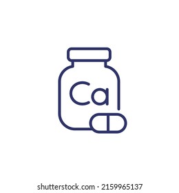 Calcium Supplement Line Icon, Bottle And Capsules