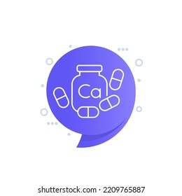 calcium supplement line icon with bottle, vector