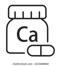 Calcium supplement.Linear style sign .Vegan mineral vitamin for health.Vitamin capsule.Calcium food outline icon.Medicine, dietary, healthcare concept .