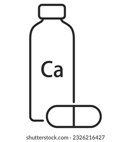 Calcium supplement.Linear style sign .Vegan mineral vitamin for health.Vitamin capsule.Calcium food outline icon.Medicine, dietary, healthcare concept .