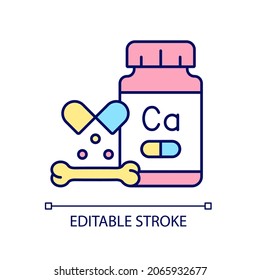 Calcium supplements RGB color icon. Osteoporosis prevention medication. Complementary medication for vegans and lactose intolerant. Isolated vector illustration. Simple filled line drawing