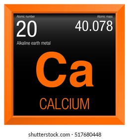 Calcium symbol. Element number 20 of the Periodic Table of the Elements - Chemistry - Orange frame with black background
