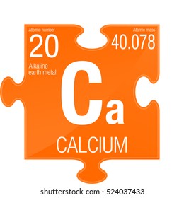 Calcium symbol. Element number 20 of the Periodic Table of the Elements - Chemistry - Puzzle piece with orange background