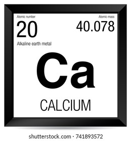 Calcium symbol. Element number 20 of the Periodic Table of the Elements - Chemistry - Black square frame with white background