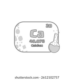 Calcium vector element. Ca atomic symbol. Periodic science object. Chemistry education card.