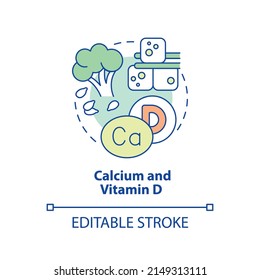 Calcium and vitamin D concept icon. Green vegetables and tofu. Source of nutrients abstract idea thin line illustration. Isolated outline drawing. Editable stroke. Arial, Myriad Pro-Bold fonts used