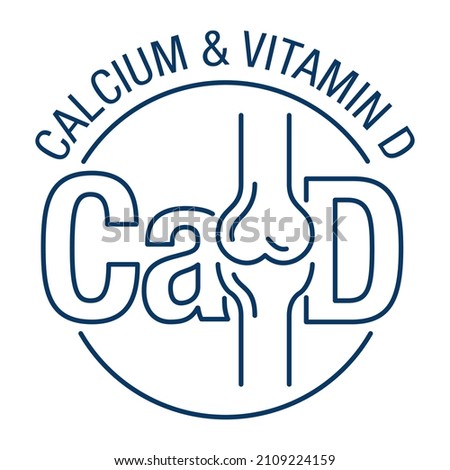 Calcium and Vitamin D3 as nutrition supplement for bone health. Isolated thin line vector icon