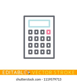 Calclator mathicon. Editable stroke sketch icon. Stock vector illustration.