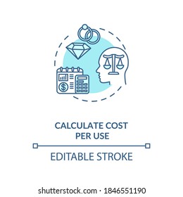 Calculate cost per use concept icon. Budget saving advices. Better lifestyle. Smart money using idea thin line illustration. Vector isolated outline RGB color drawing. Editable stroke