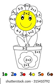 Calculate the examples and fill colors depending on the result - flower flowerpot - vector