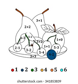 Calculate the examples and fill colors depending on the result - fruits - vector