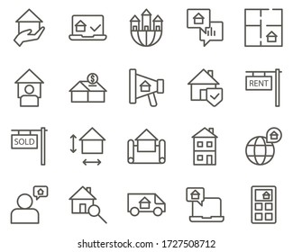 kalkulieren, Haus, Preis Satz Vektor Symbole. Symbol für Immobilien gesetzt. Einfache Zusammenstellung von Symbolen für die Vector Linie von Immobilien. Enthält Symbole wie Karte, Plan, Zimmer