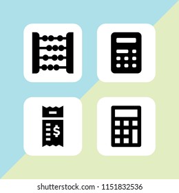 calculate icon. 4 calculate set with calculator, bill and abacus vector icons for web and mobile app