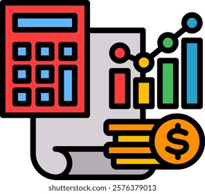 Calculate Icon Lineal Color Vector Illustration