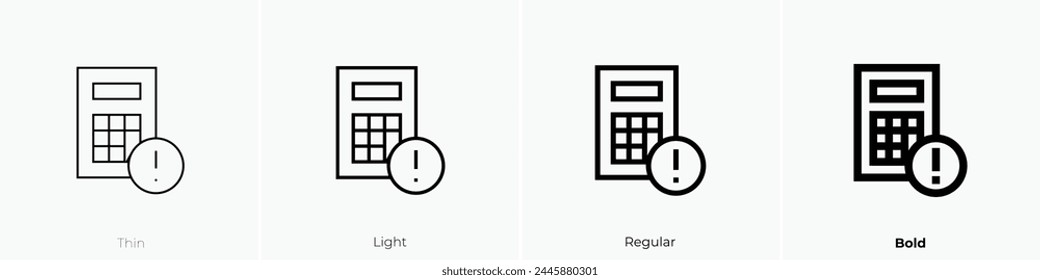 calculate icon. Thin, Light Regular And Bold style design isolated on white background