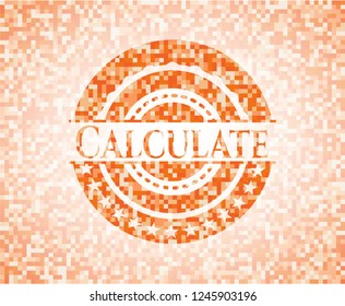 Calculate orange tile background illustration. Square geometric mosaic seamless pattern with emblem inside.