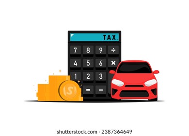 Calculate personal car tax payment, Calculator with money coin, personal car on isolated background, Vector illustration