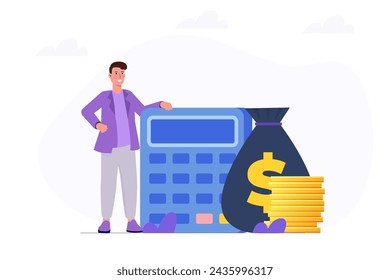 Calculate revenue growth, financial evaluation, accounting or profit calculation concept. Flat Vector illustrations for banner, website, landing page, flyer.