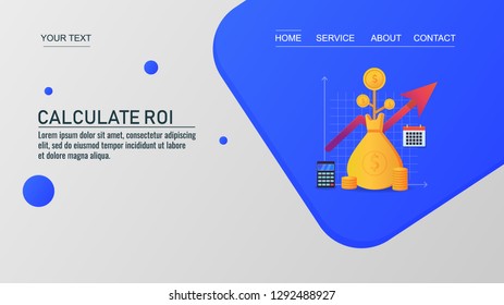 Calculate ROI - Financial Growth - Return on investment - Management flat design vector banner template