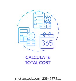 Berechnen Sie das Symbol für das blaue Farbverlauf-Konzept der Gesamtkosten. Finanzplanung. Geld sparen. Finanzanalyse. Haushaltsführung abstrakte Idee dünne Linie Illustration. Einzeln Umrisszeichnung