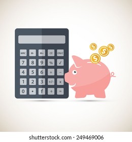 Calculate your savings - piggy bank and calculator background.-.EPS10 vector.