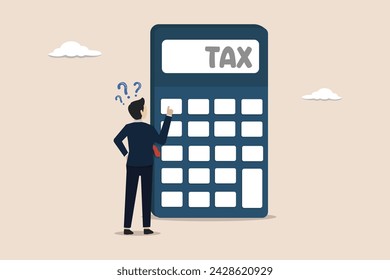 Calculando la cantidad de impuestos, el concepto de pagos de impuestos en los negocios, el hombre de negocios calcula la cantidad de pagos de impuestos en los negocios utilizando una calculadora.