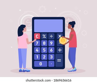 Calculating. Financial analytics concept. Economy concept. Colorful flat vector illustration.
