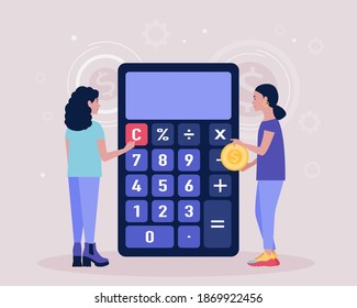 Calculating. Financial analytics concept. Economy concept. Colorful flat vector illustration.