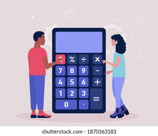 Calculating. Financial analytics concept. Economy concept. Colorful flat vector illustration.