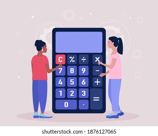 Calculating. Financial analytics concept. Economy concept. Colorful flat vector illustration.