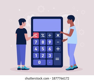 Calculating. Financial analytics concept. Economy concept. Colorful flat vector illustration.