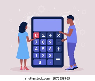 Calculating. Financial analytics concept. Economy concept. Colorful flat vector illustration.
