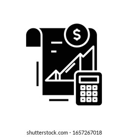 Calculating income black icon, concept illustration, vector flat symbol, glyph sign.