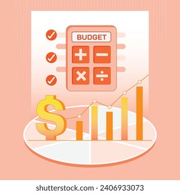 Calculating income and expense, making chart and financial checklist. Budget planning concept. Vector illustration outline flat design style.