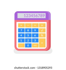 Calculating machine with numbers vector, numeric data. Device with buttons, object used in finance accounting and calculation isolated icon closeup