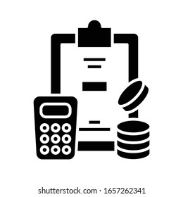 Calculating process black icon, concept illustration, vector flat symbol, glyph sign.
